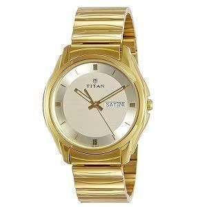 STYLISH TITAN ANALOG WATCH ORYX WITH DAY & DATE - GOLDEN